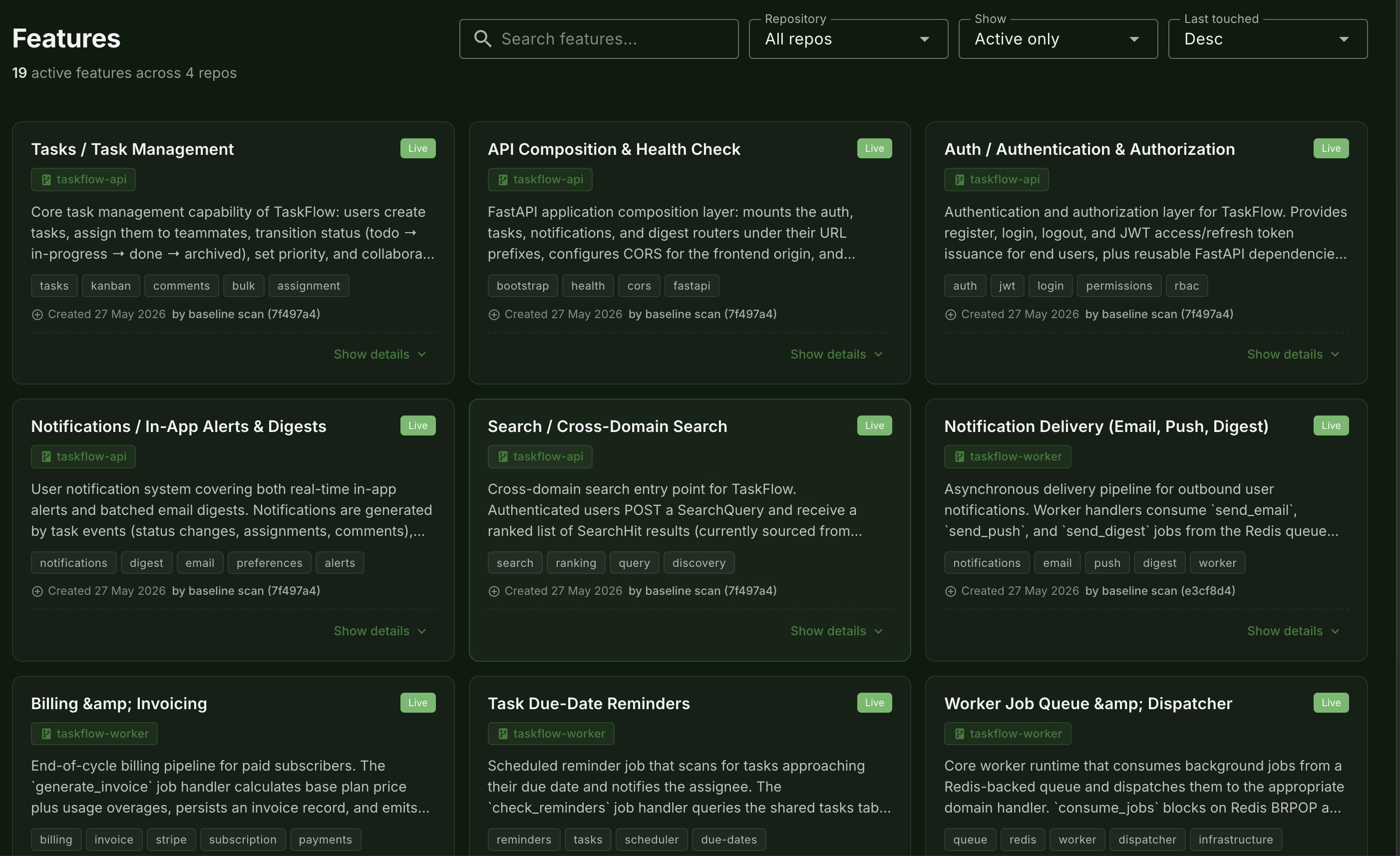 Feature registry — BUDs that graduated to shipped features